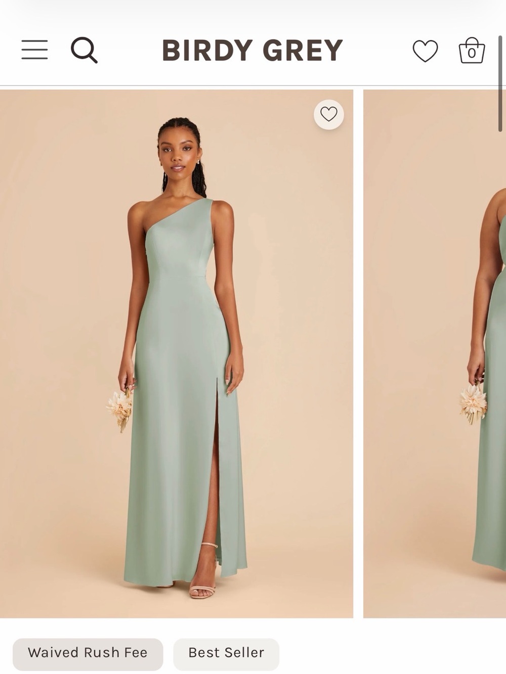 Birdy Grey One-Shoulder Sage Maxi Dress with Side Slit - Matte Satin Sage